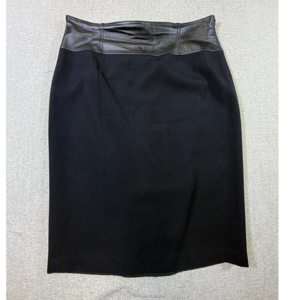 Lafayette 148 Womens Black 10 Faux Leather Side Zip Pencil Midi Career Skirt Fit